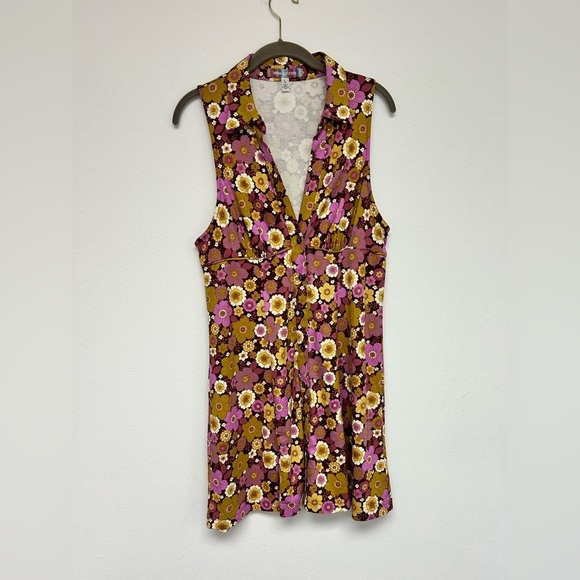 Urban Outfitters Purple Yellow Gold 70s Floral Dress Womens Size Large - Picture 4 of 10
